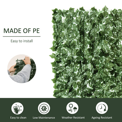Outsunny 2-Piece Artificial Leaf Hedge Screen Privacy Fence Panel for Garden Outdoor Indoor Decor, Dark Green, 2.4M x 1M 