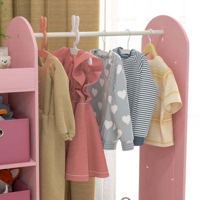 AIYAPLAY Kids Clothes Rail with Storage Shelf, Boxes, Mirror for Bedroom, Nursery, Pink 