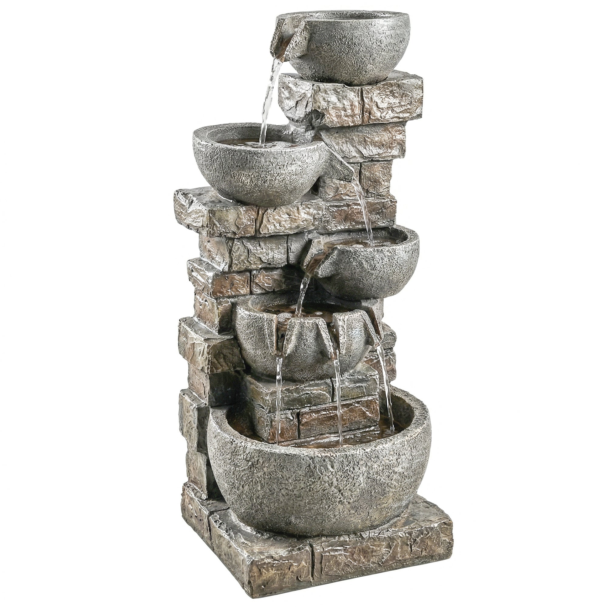Outsunny Outdoor Water Fountain with LED Lights, 80cm Tall 5 Tiers Cascading Water Feature for Garden Patio Home Decor, Mixed 