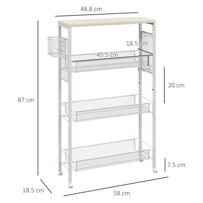 HOMCOM 3-Tier Kitchen Cart with 3 Steel Wire Baskets - White 