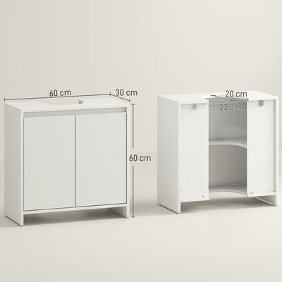 HOMCOM Under Sink Bathroom Cabinet, Freestanding Under Sink Cabinet with 2 Doors and Shelf for Basin without or with Pedestal, White 