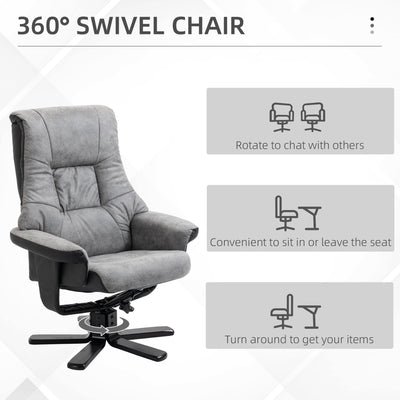 HOMCOM Fabric Recliner Sofa Armchair with footstool Swivel Sofa Grey 