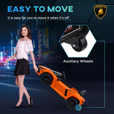 AIYAPLAY Lamborghini Revuelto Licensed 12V Ride on Car w/ Butterfly Doors, Transport Wheels, Suspension, Remote Control, Orange 