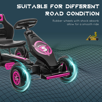 HOMCOM Kids Pedal Go Kart, with Adjustable Seat, Inflatable Tyres - Pink 