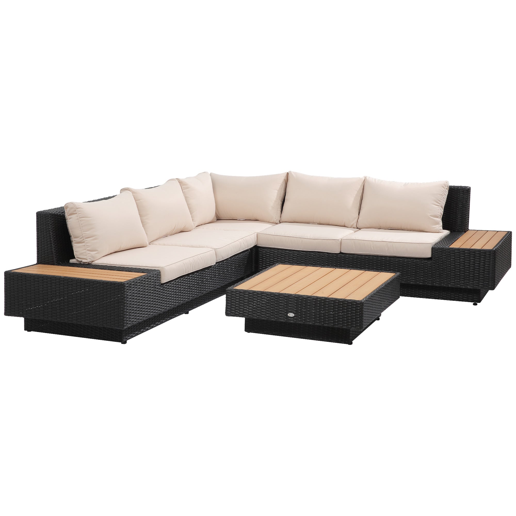 Outsunny 4 PCs Rattan Garden Furniture Outdoor Sectional Corner Sofa and Coffee Table Set  Conservatory Wicker Weave Furniture with Armrest and Cushions - Black 