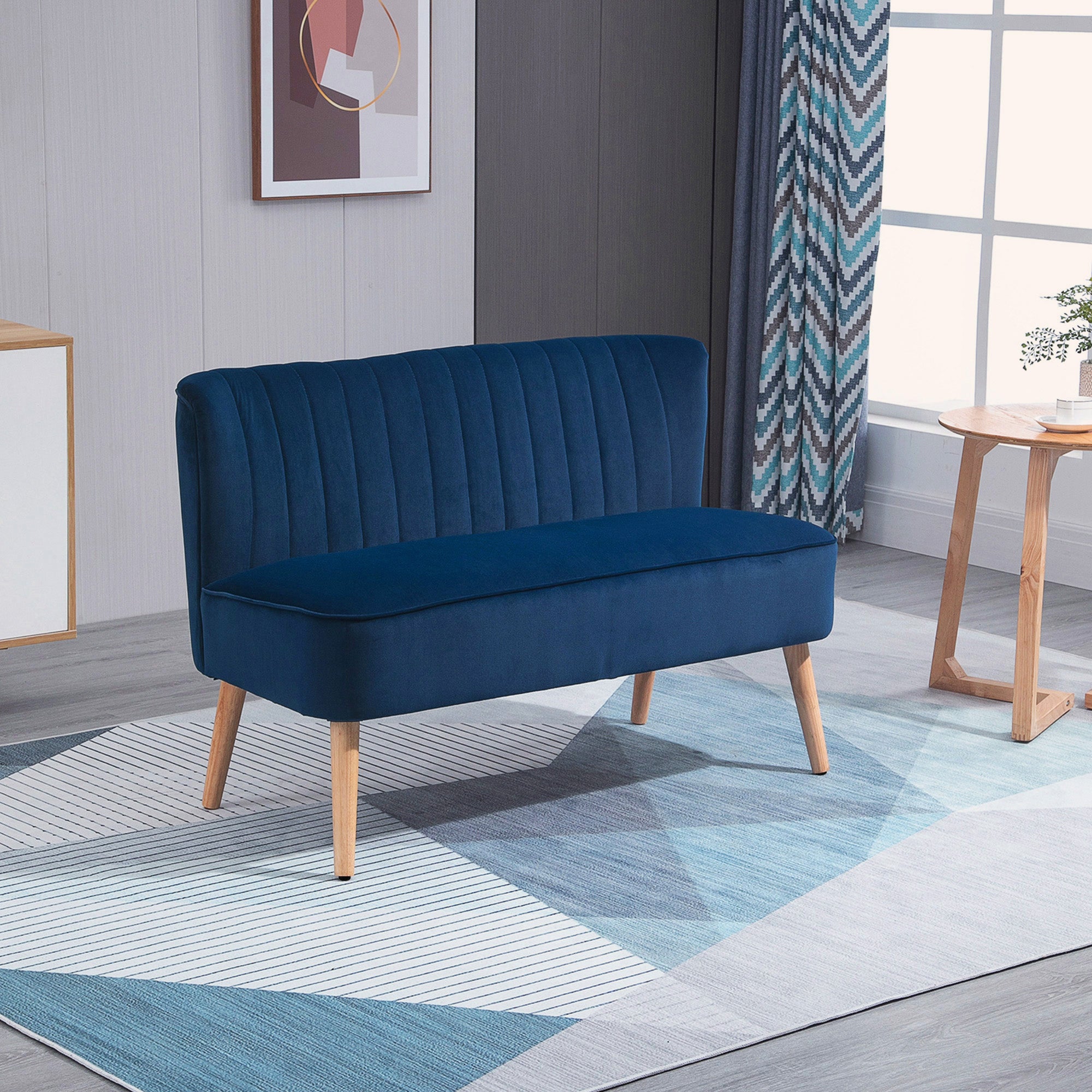 HOMCOM Modern Double Seat Sofa Foam Padding High Back Soft Comfortable Compact Couch Home Office Dark Blue 