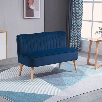HOMCOM Modern Double Seat Sofa Foam Padding High Back Soft Comfortable Compact Couch Home Office Dark Blue 