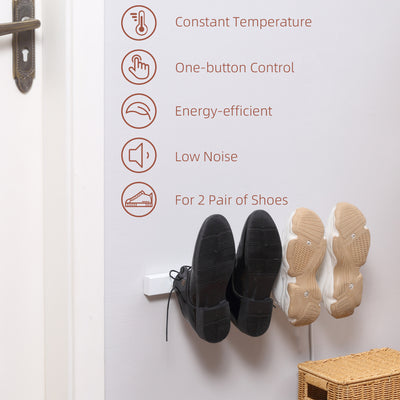 HOMCOM 2 Pairs Electric Shoe Dryer, Wall Mounted Shoe Warmers with Constant Temperature for Boots, Leather Shoes, Socks, White 