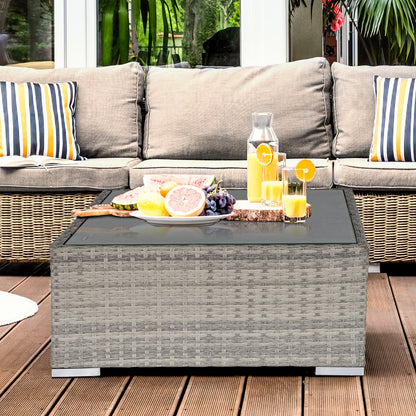Outsunny Square PE Wicker Rattan Table, with Glass Top - Light Grey 