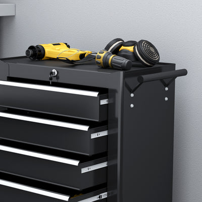 HOMCOM 5-Drawer Tool Chest with Wheels, Steel Lockable Tool Storage Cabinet with Handle, 2 Keys for Garage, Workshop, Black 