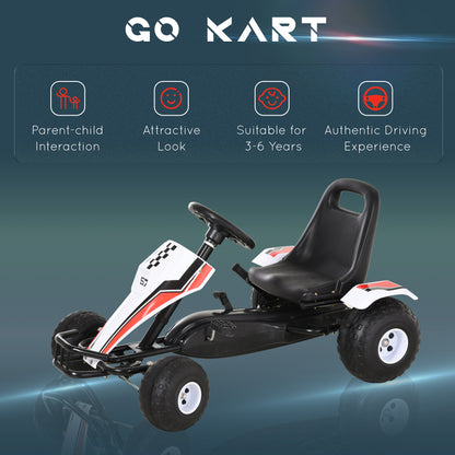 HOMCOM Kids Children Pedal Go Kart Manual Ride On Car w/ Brake Gears Steering Wheel Adjustable Seat 4 Smooth Wheels Racing-Style White 104 x 66 x 57 cm 