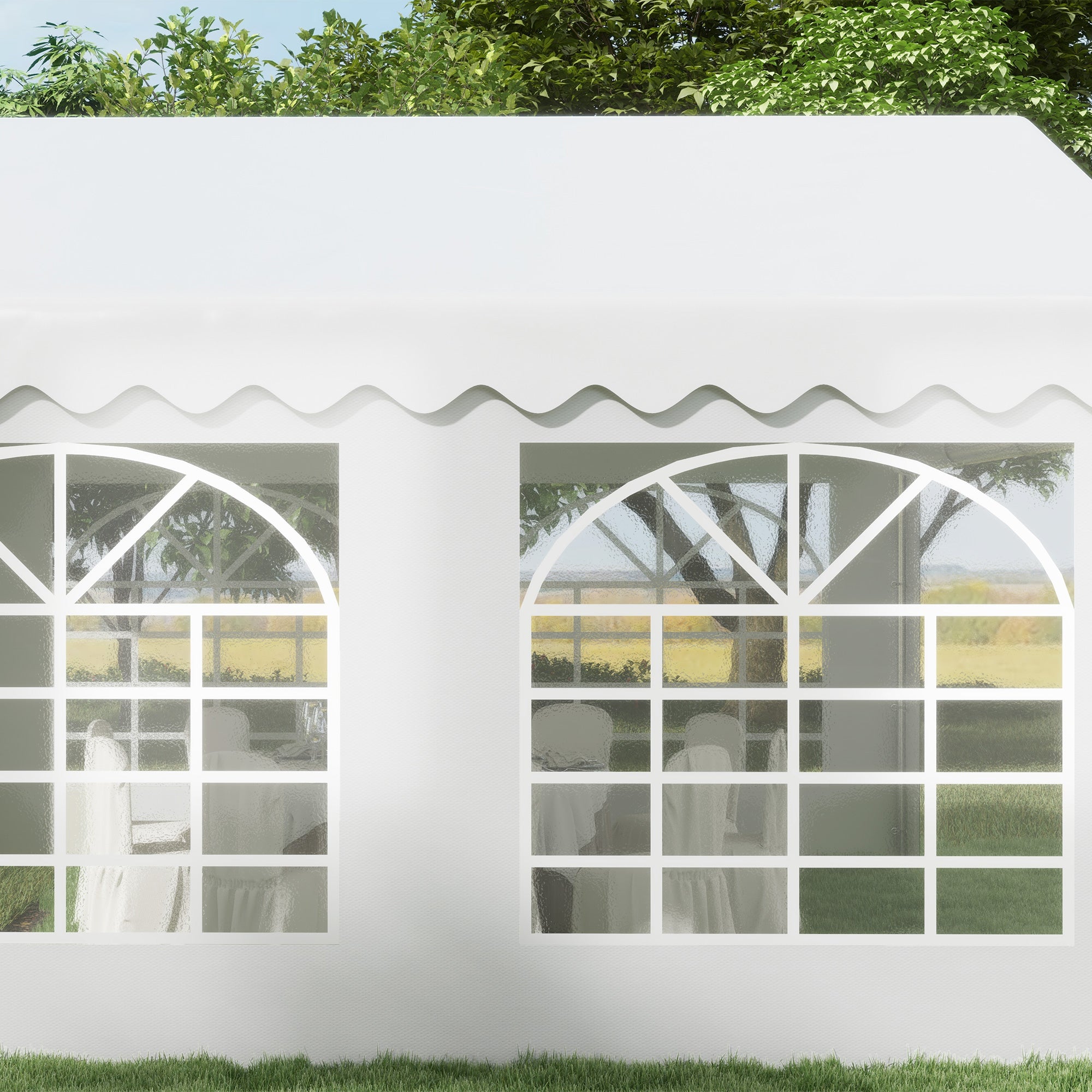 Outsunny 4m x 4m Marquee Party Tent Wedding Canopy, Pop Up Gazebo with Sidewalls, Doors, Windows, Galvanised Garden Gazebo for Parties Events, White 