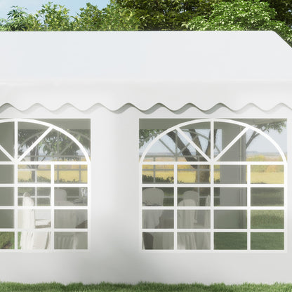 Outsunny 4m x 4m Marquee Party Tent Wedding Canopy, Pop Up Gazebo with Sidewalls, Doors, Windows, Galvanised Garden Gazebo for Parties Events, White 