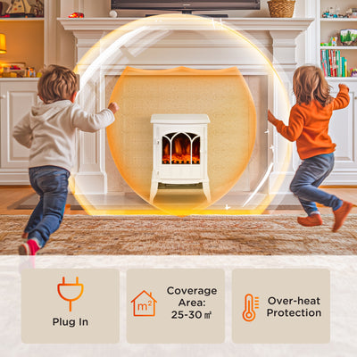 HOMCOM Freestanding Electric Fireplace, Electric Stove Heater with LED Flame Effect, Overheating Safety System, 1000W/2000W White 