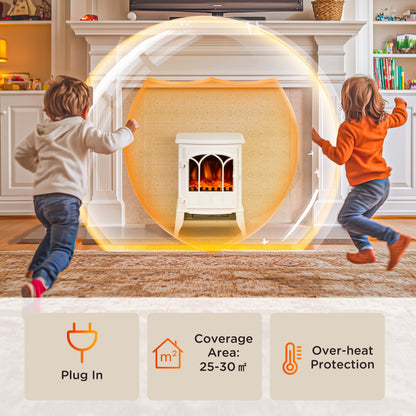 HOMCOM Freestanding Electric Fireplace, Electric Stove Heater with LED Flame Effect, Overheating Safety System, 1000W/2000W White 