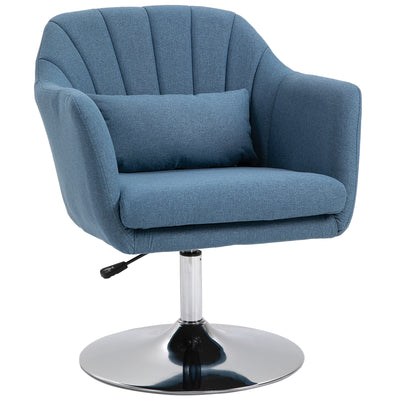 HOMCOM Swivel Linen Fabric Accent Chair for Living Room Contemporary Vanity Armchair with Adjustable Height Thick Cushion Lumbar Support Armrest for Bedroom Office Blue 