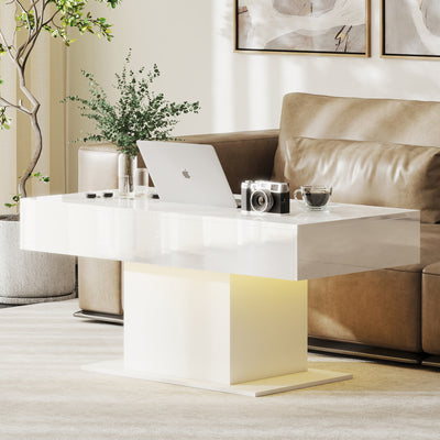 HOMCOM Extendable Coffee Table with LED Lights and Storage - High Gloss White 
