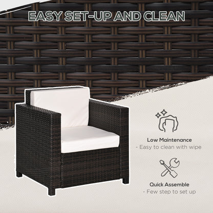 Outsunny Single Seater Rattan Chair, PE Wicker Garden Armchair with 10 cm Thickened Cushion, All-Weather Rattan Garden Chair with Armrests, Brown 