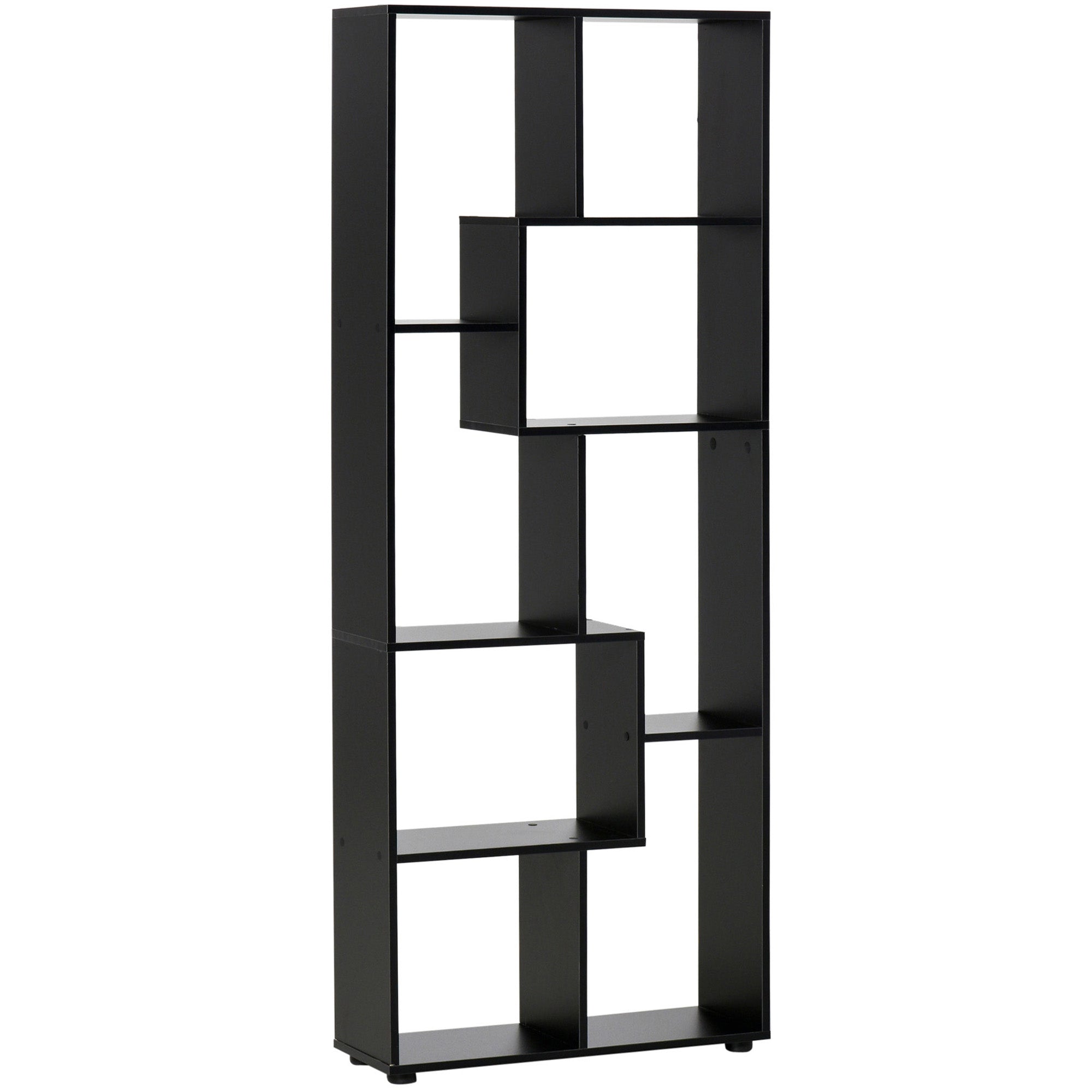 HOMCOM 8-Tier Freestanding Bookcase w/ Melamine Surface Anti-Tipping Foot Pads Home Display Storage Grid Stand Bedroom Living Room Furniture Modern Style - Black 