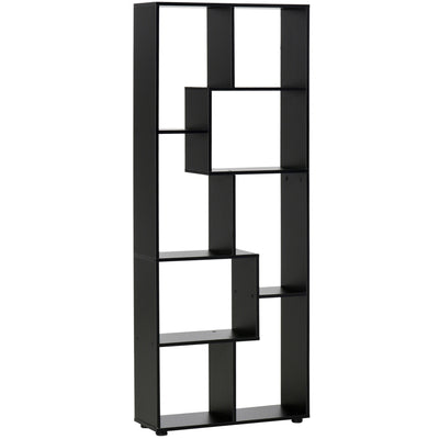 HOMCOM 8-Tier Freestanding Bookcase w/ Melamine Surface Anti-Tipping Foot Pads Home Display Storage Grid Stand Bedroom Living Room Furniture Modern Style - Black 