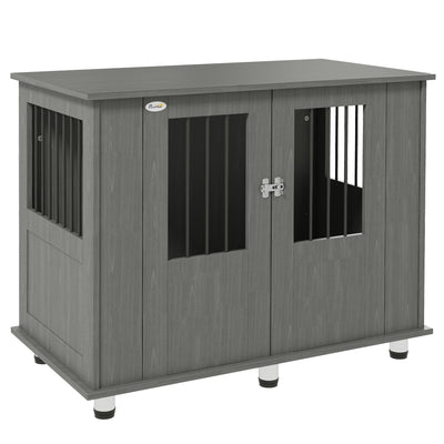 PawHut Dog Crate Table for Medium and Large Dogs with Magnetic Door for Indoor Use, 95 x 55 x 75 cm, Grey 