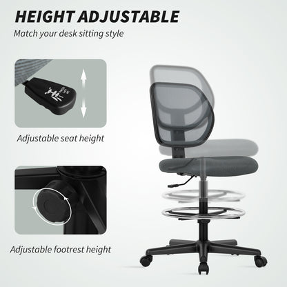 Vinsetto Ergonomic Mesh Standing Desk Chair with Adjustable Footrest Ring and Seat Height Charcoal Grey
