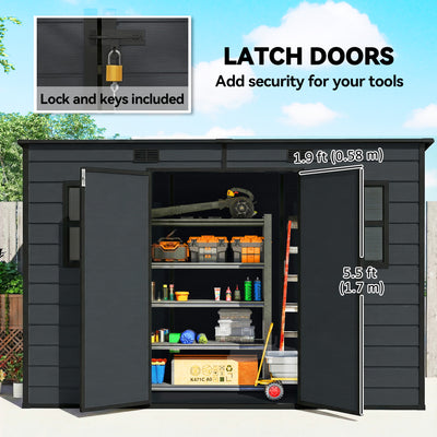 Outsunny 10 x 4 ft Resin Garden Shed, Outdoor Storage Shed with Floor, Windows, Lockable Doors and Vents, Dark Grey 