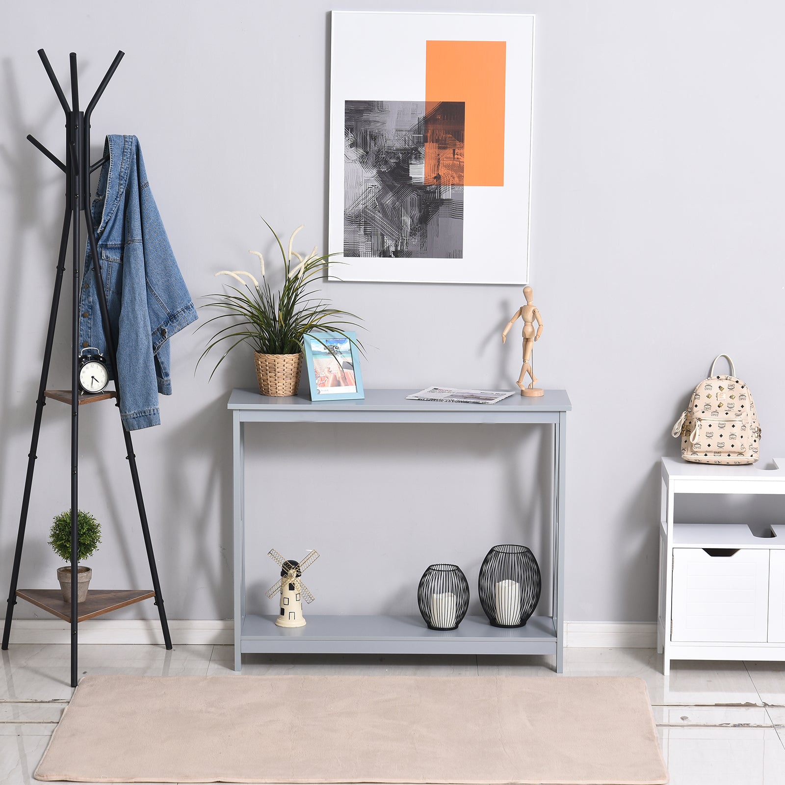 HOMCOM Console Table Hallway Desk w/Storage Shelf, X Design for Living Room Entryway, Grey 