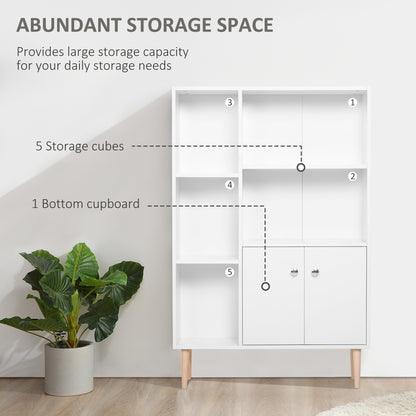 HOMCOM Sideboard Storage Cabinet Cupboard, Open Bookcase with 2 Doors 5 Compartments Wooden Modern Style for Living Room Bedroom Kitchen 80 x 23 x 123 cm, White 