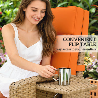 Outsunny 145° Reclining Rattan Armchair, with Footrest - Khaki/Orange 