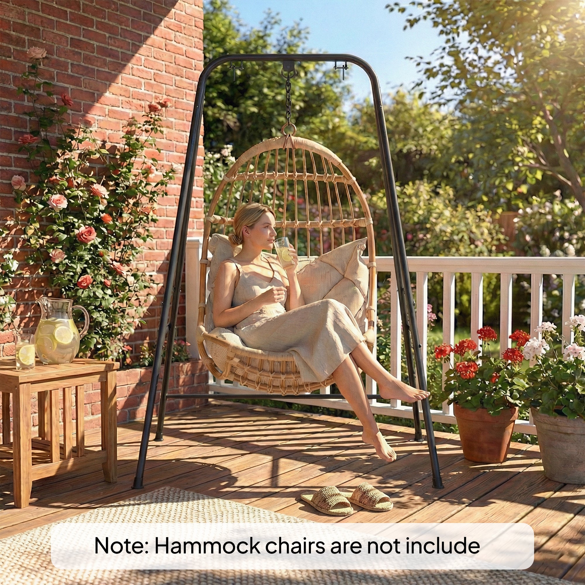 Outsunny Hammock Chair Stand Only, 150KG Load Capacity, for Indoor Outdoor, Black 
