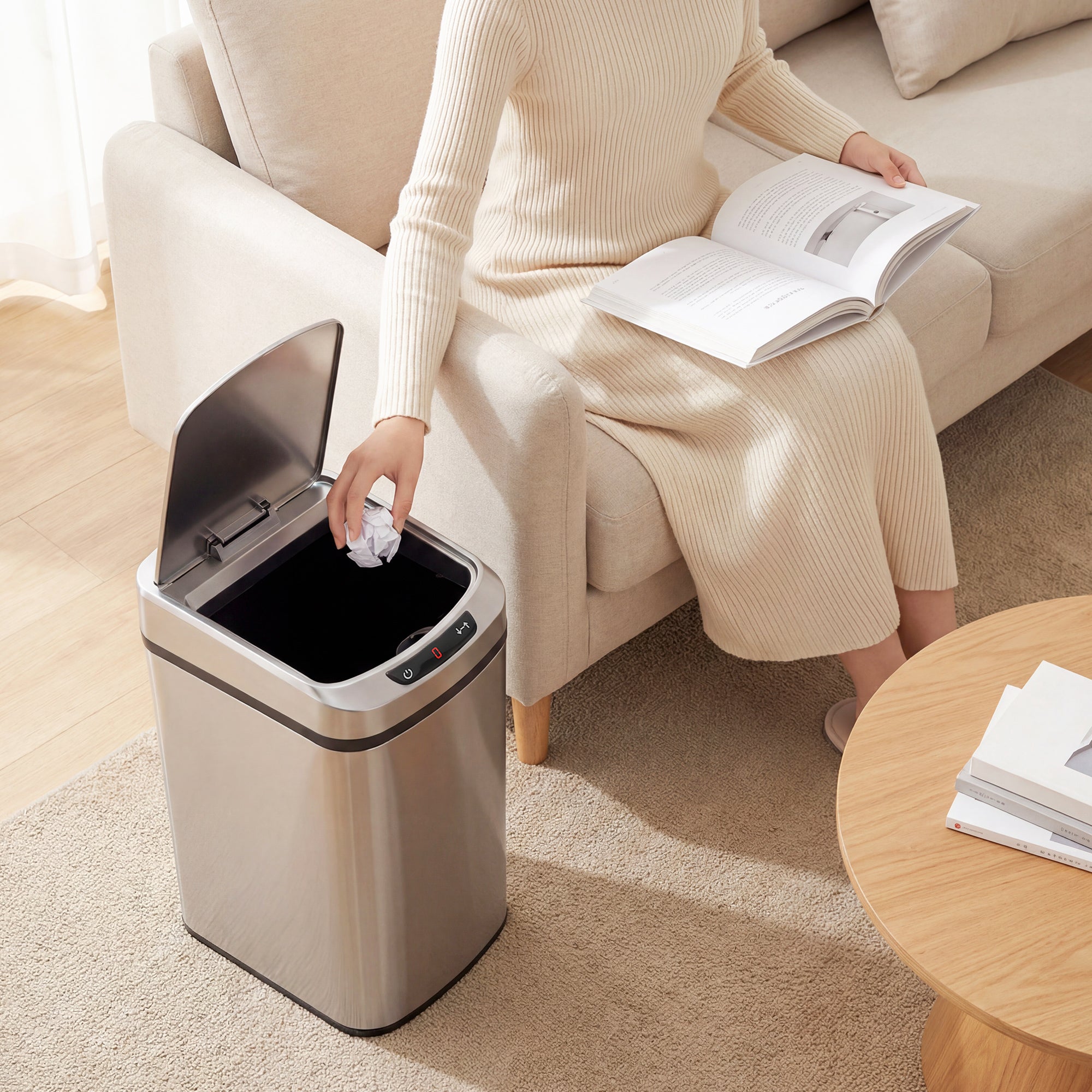 HOMCOM 12L Sensor Bin, Automatic Touchless Motion Sensor Kitchen Bin with Fingerprint Resistant Stainless Steel, Silver 