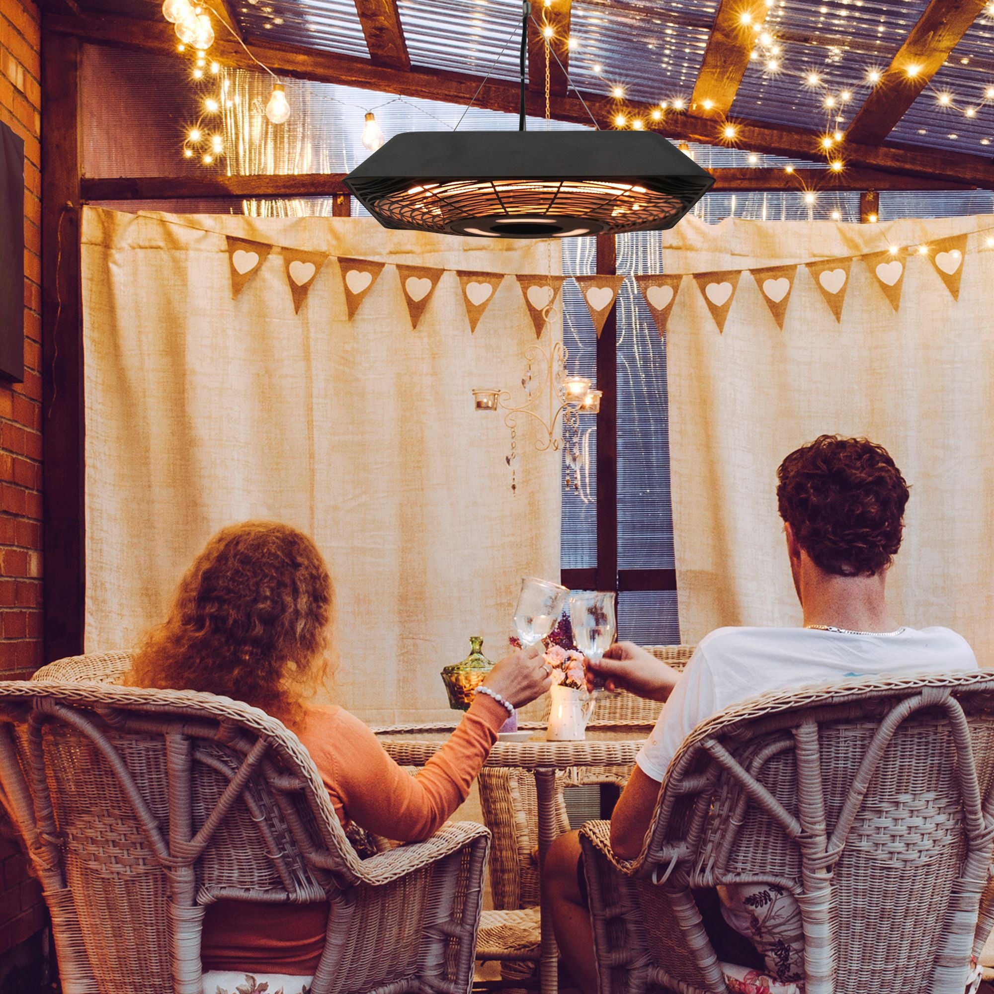 Outsunny 2000W Electric Hanging Patio Heater Ceiling Mounted Halogen Heating Indoor Outdoor with Remote Control Aluminium 