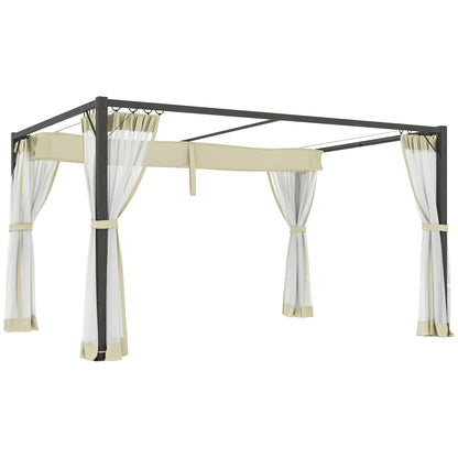 Outsunny 3 x 4m Aluminium Frame Pergola, with Retractable Roof - Khaki 