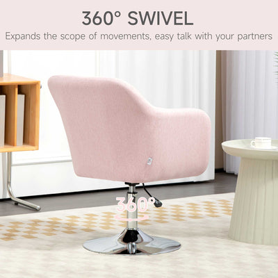 HOMCOM Swivel Linen Fabric Accent Chair for Living Room Contemporary Vanity Armchair with Adjustable Height Thick Cushion Lumbar Support Armrest for Bedroom Office Pink 