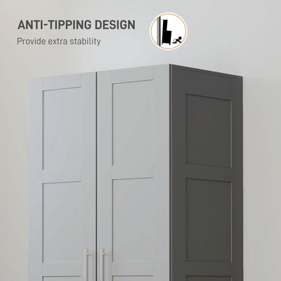 HOMCOM Double Paneled Door Wardrobe, with Shelves - Grey 