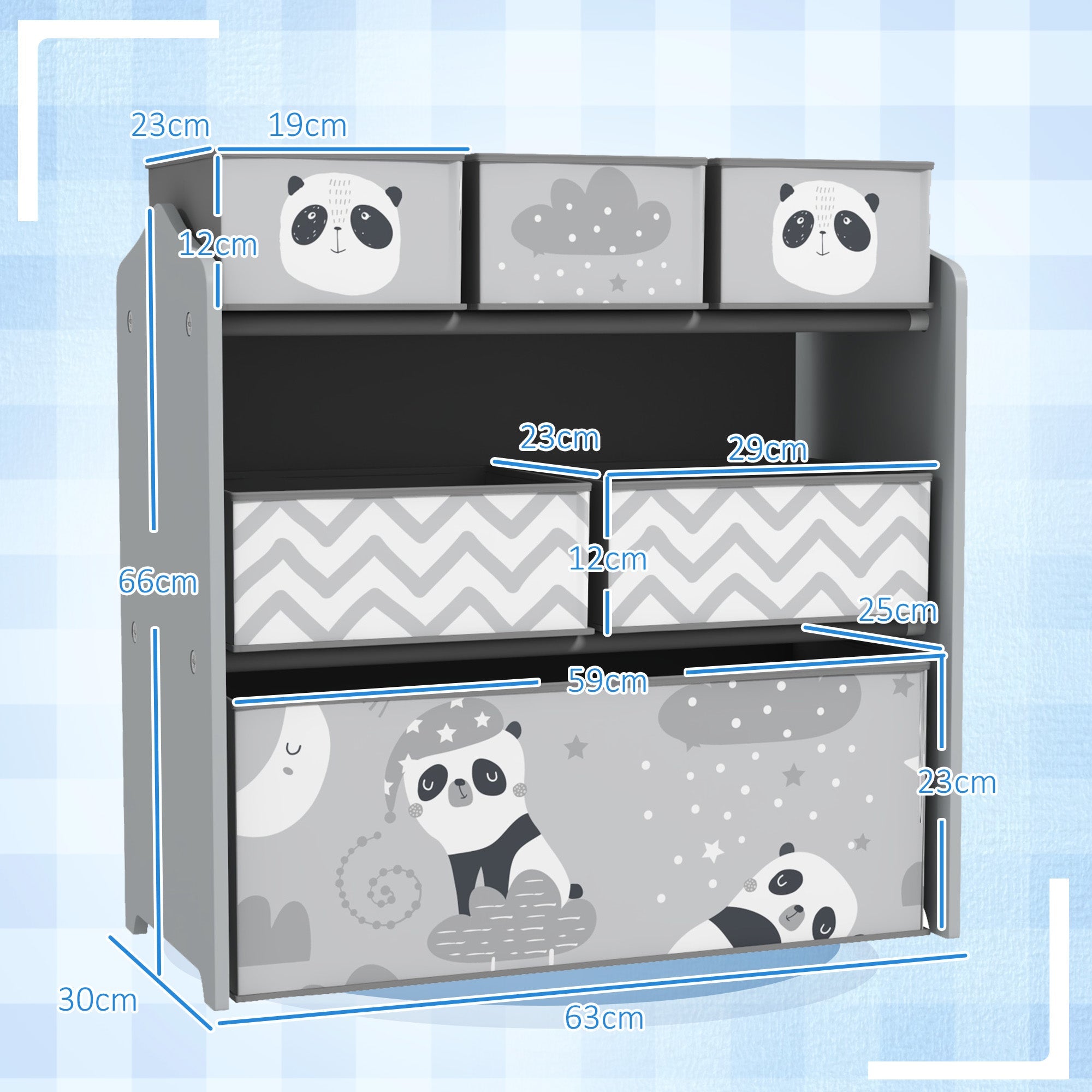 ZONEKIZ Kids Storage Unit, Toy Storage Organiser, with Six Fabric Bins, for Bedrooms, Playrooms, Nurseries - Grey 