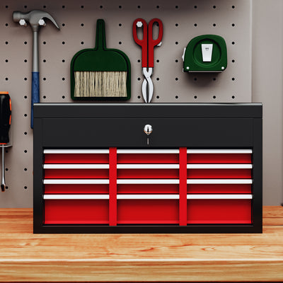 HOMCOM Steel Six Drawer Tool Storage Carry Chest, with Lock and Keys - Red 