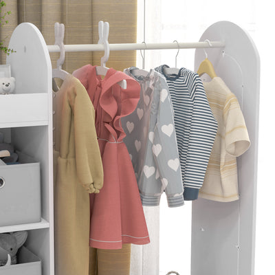 AIYAPLAY Kids Clothes Rail with Storage Shelf, Boxes, Mirror for Bedroom, Nursery, White 