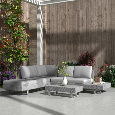Outsunny 5-Seater Rattan Wicker Sofa Set Furniture Patio Tea Table Set with Cushions, Light Grey 