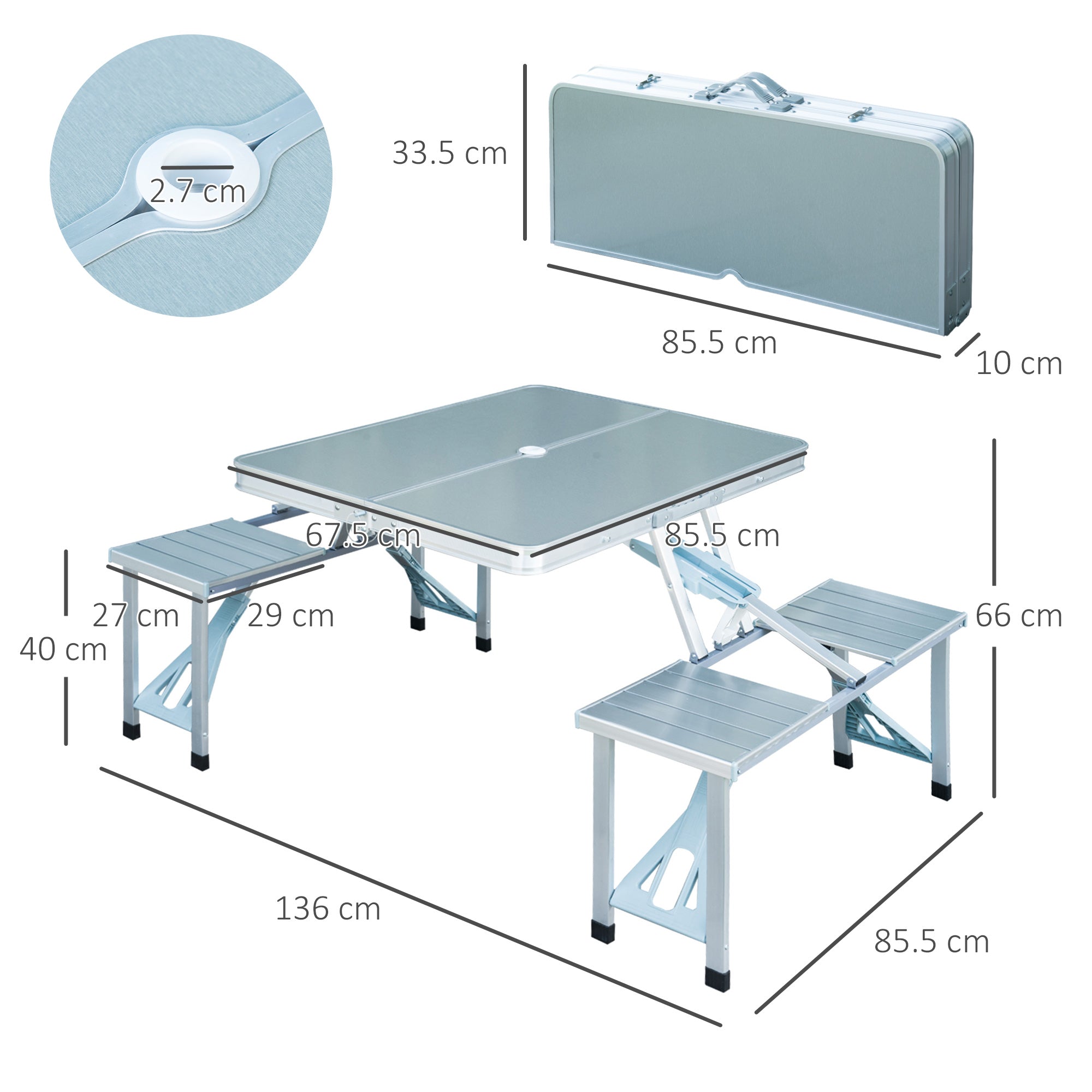Outsunny Aluminum Portable Picnic Table Chair Set 