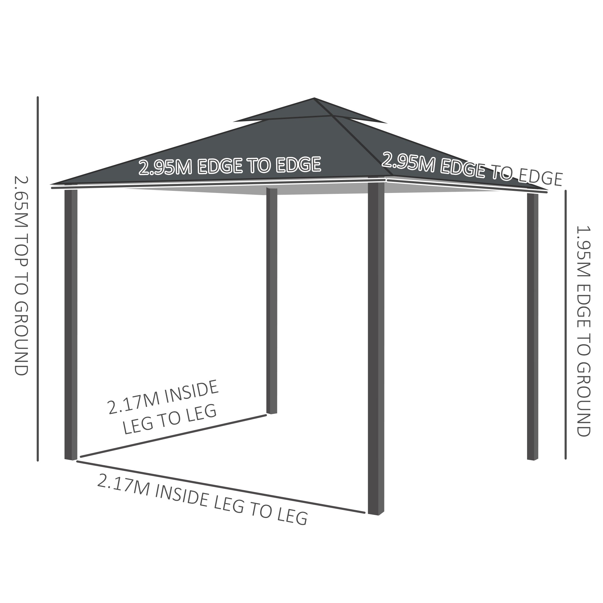 Outsunny 3 x 3 m Garden Gazebo Double Roof Marquee Patio Wedding Party Tent Canopy Shelter with Sidewalls, (Dark Grey) 