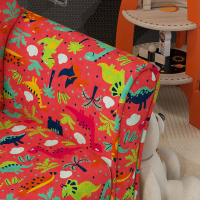 AIYAPLAY Kids Armchair with Dinosaur Design, Wooden Frame, for Bedroom, Playroom, Kids Room - Red 