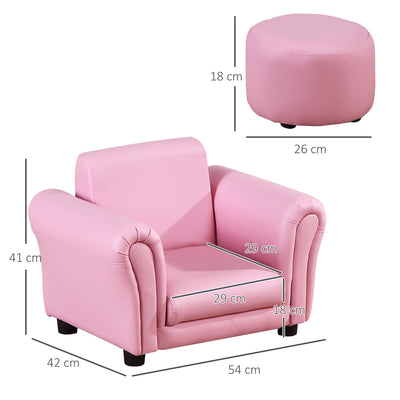 HOMCOM Toddler Chair Single Seater Kids Sofa Set, 54 x 42 x 41cm, Kids Sofa with Stool, Pink 