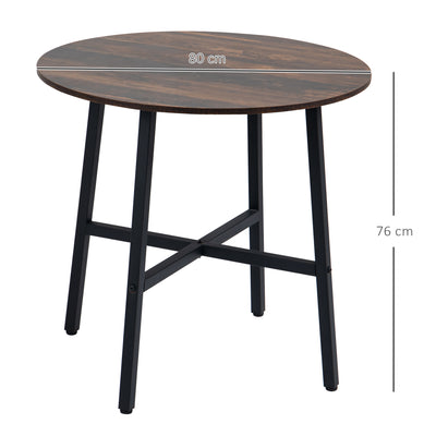 HOMCOM 85cm Dining Room Table, Industrial Style Kitchen Table Round  with Steel Legs, Rustic Brown 