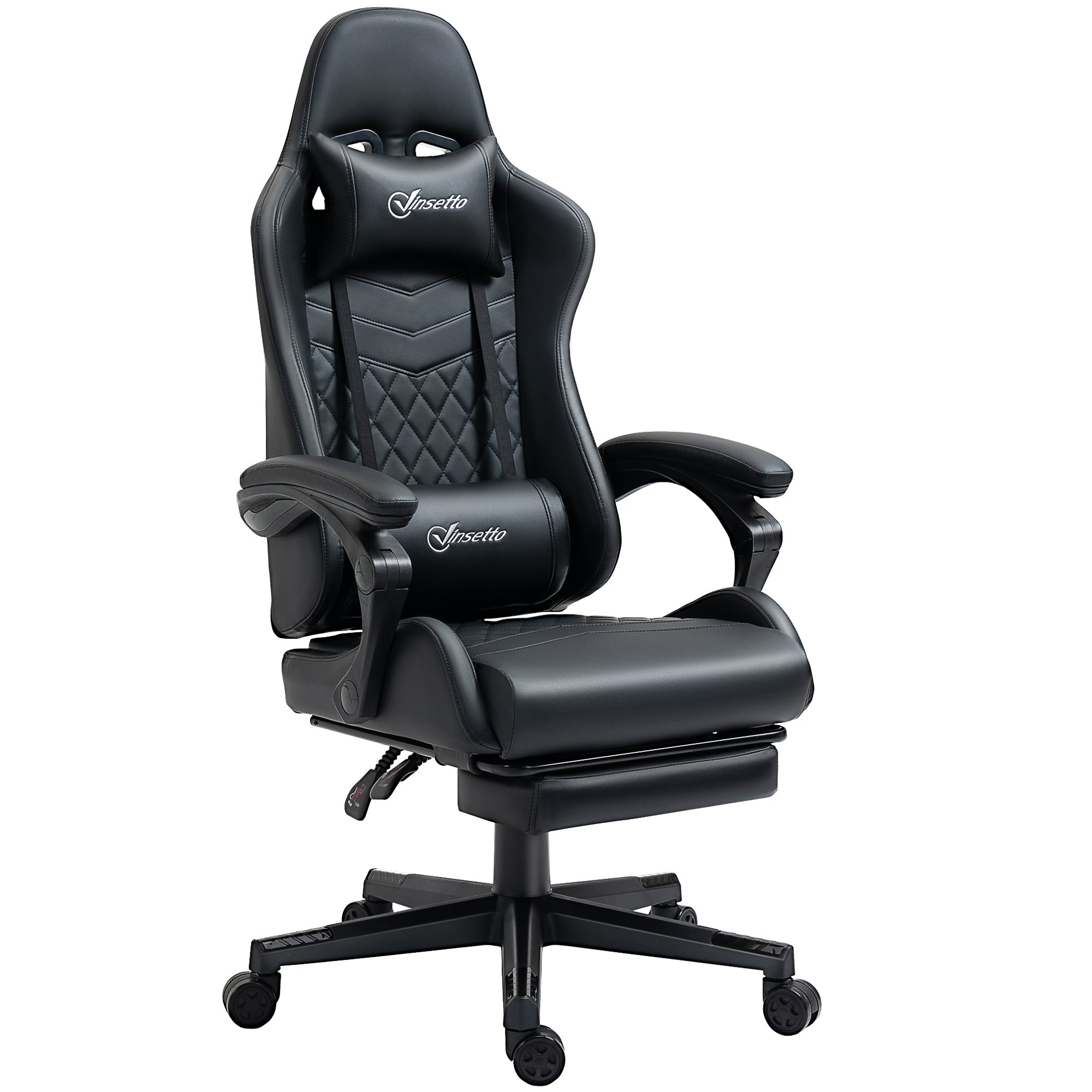 Vinsetto Computer Gaming Chair with Footrest, Video Gaming Chair for Adults with 130\'c2\'b0 Reclining Back, Desk Chair with Lumbar Support and Adjustable Height, Black
