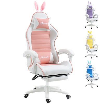 Vinsetto Racing Gaming Chair, Reclining PU Leather Computer Chair with Removable Rabbit Ears, Footrest, Headrest and Lumber Support, Pink 