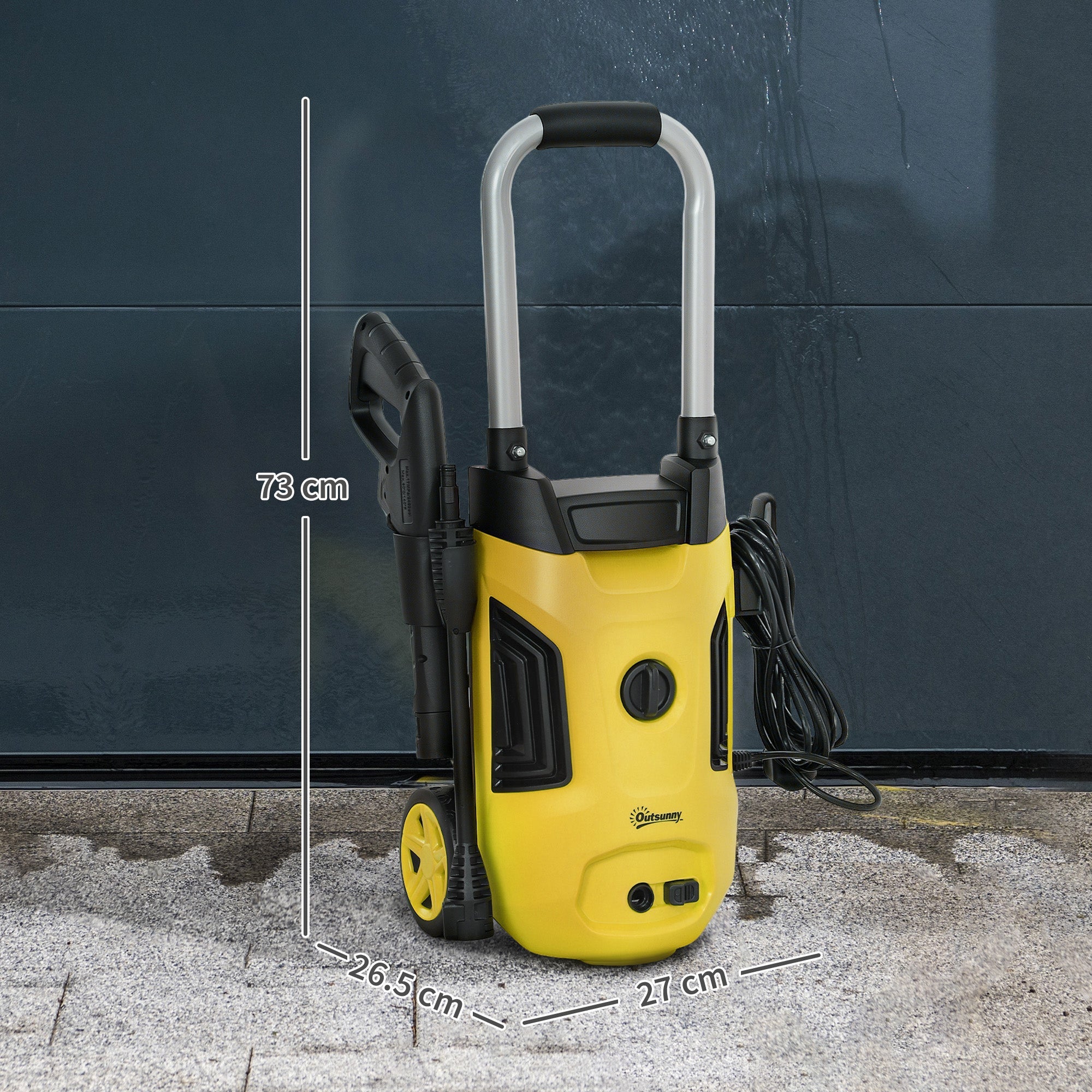 Outsunny 1800W High Pressure Washer, 150 Bar Pressure, 420 L/h Flow, Portable Electric Power Washer Jet Wash Cleaner with Adjustable Nozzle, 6M Hose, Steel Handle for Home Patio Car Driveway, Yellow 