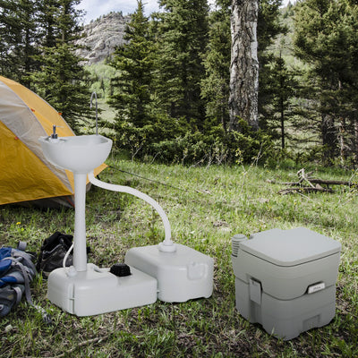 Outsunny Portable Toilet and Camping Sink Set with Fresh and Waste Tank, Wastewater Recycled Set for Outdoor Events 