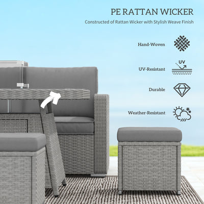 Outsunny Seven-Piece Firepit Table Rattan Sofa Set - Grey 